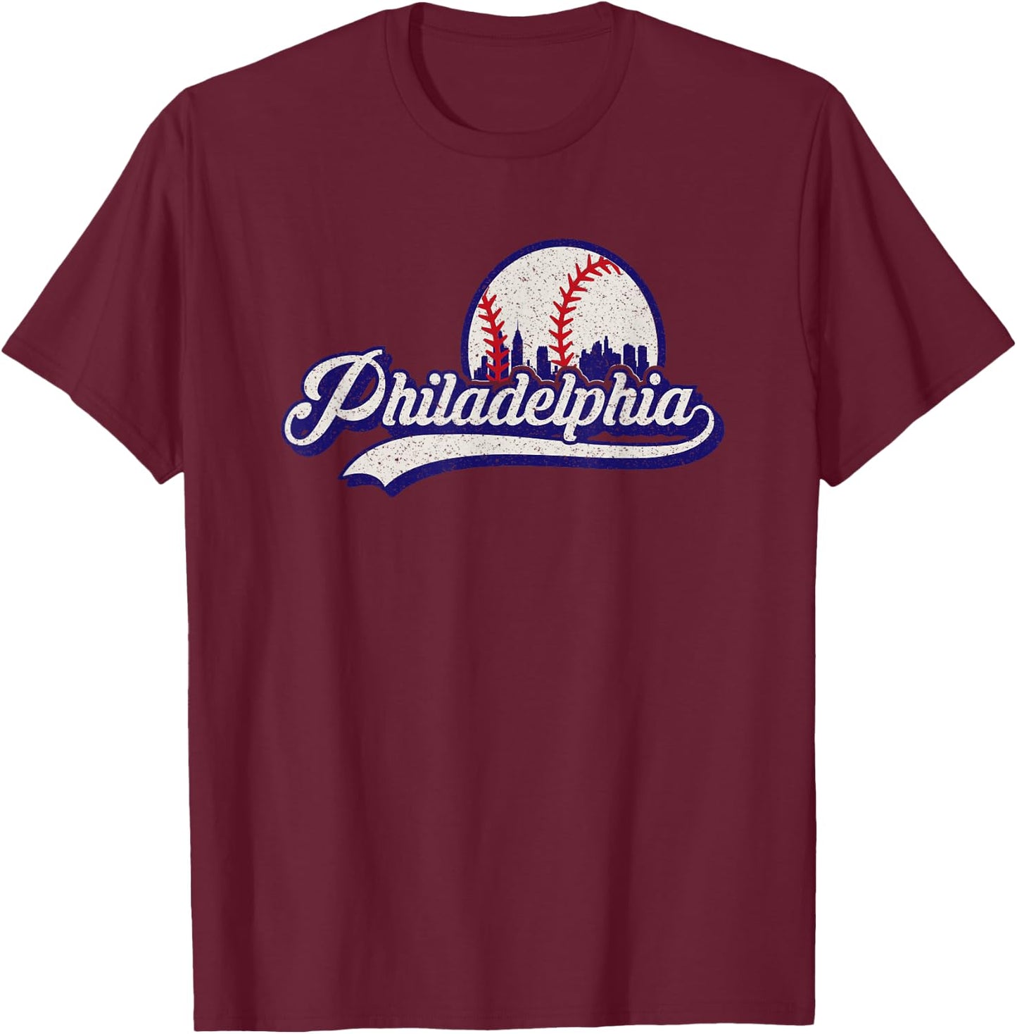 Vintage Distressed Philly Baseball Lovers T-Shirt - T-Shirt | Maroon