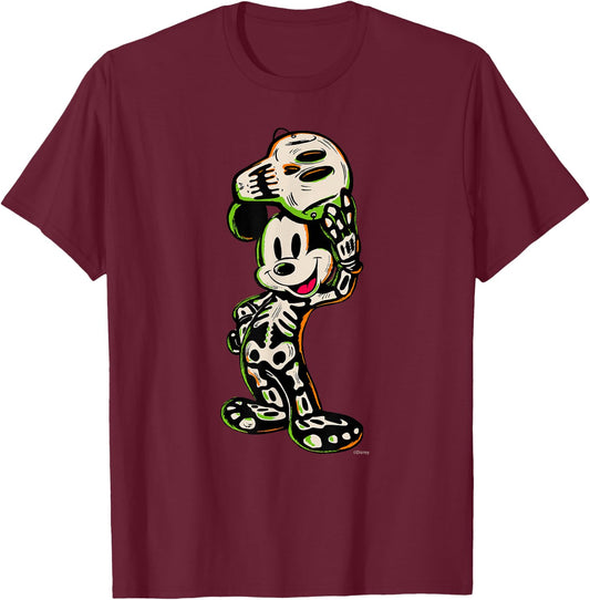 Disney 100 Mickey Mouse Halloween Classic Skeleton Costume T-Shirt - T-Shirt | Maroon