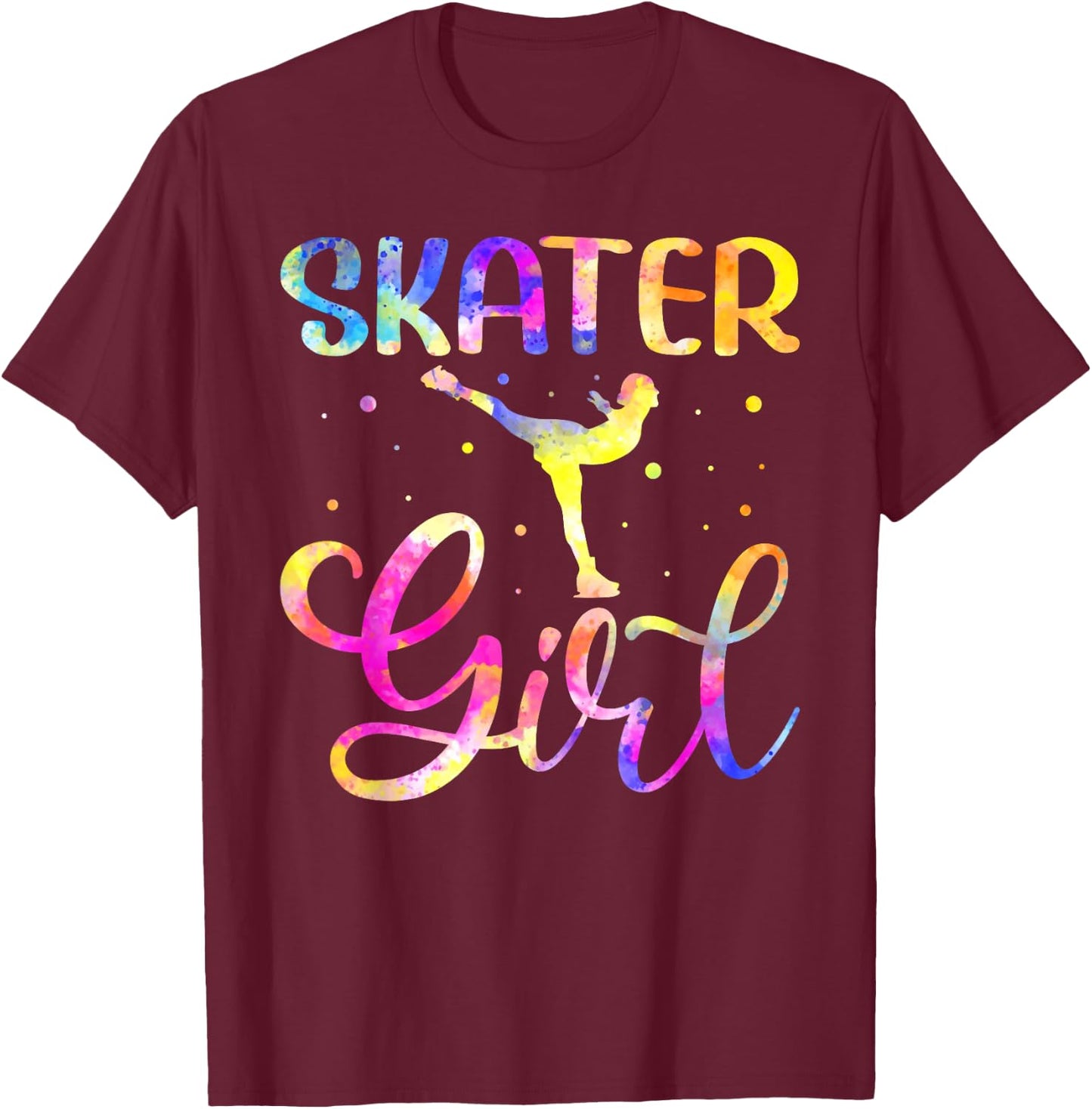Skater Girl Colorful Skating Figure Winter Sports T-Shirt - T-Shirt | Maroon