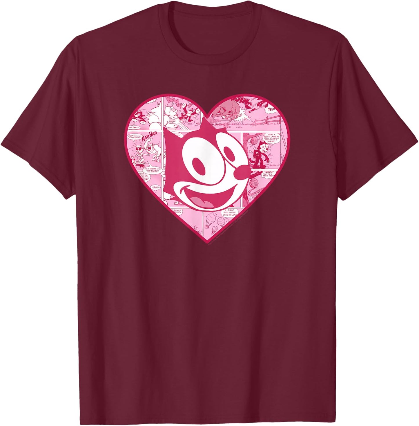 Felix the Cat Heart Comic Fill T-Shirt - T-Shirt | Maroon