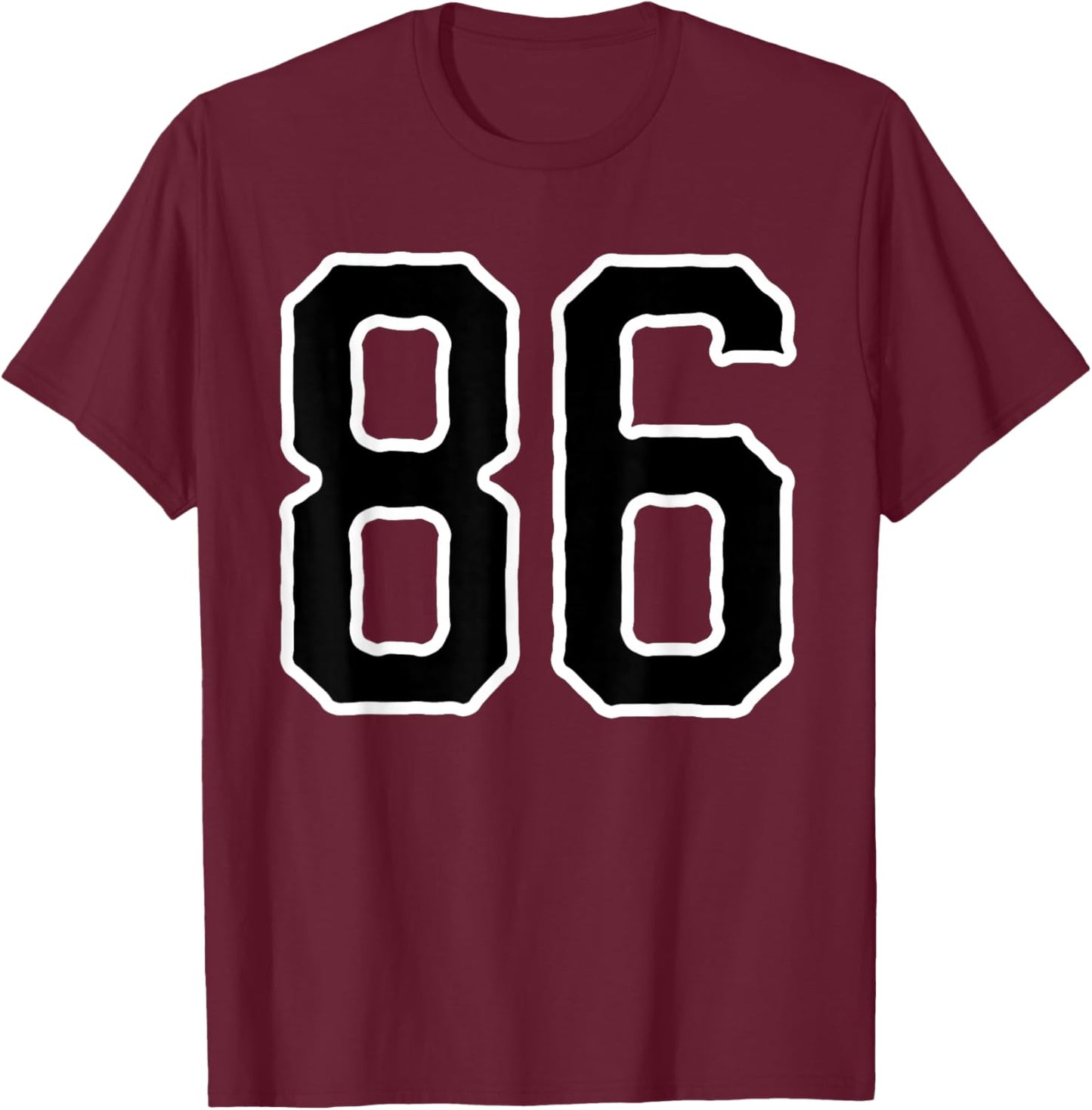 Number #86 White Black Sports Team T-Shirt - T-Shirt | Maroon