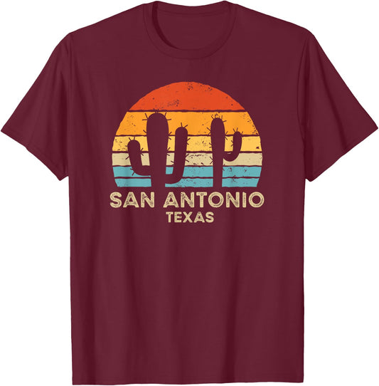 Retro Sunset San Antonio Texas T-Shirt - T-Shirt | Maroon
