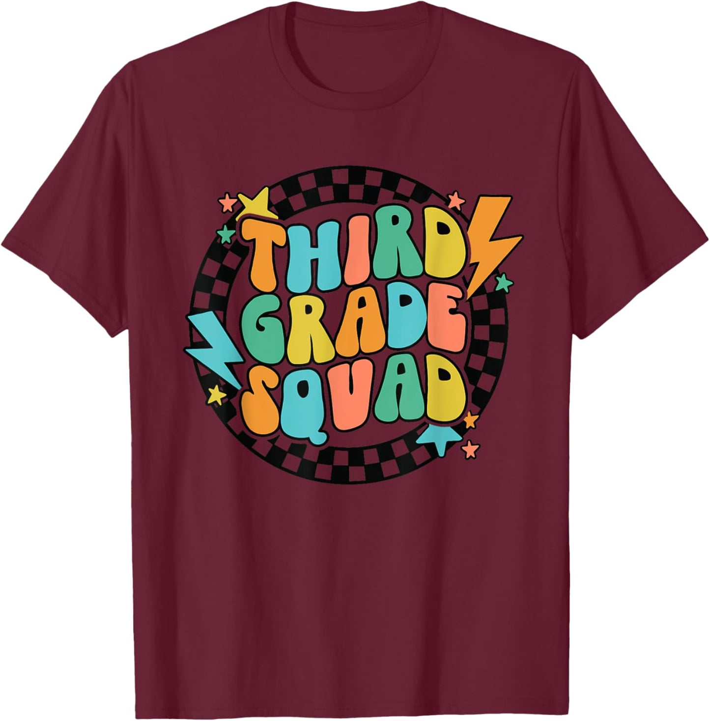 Back To School Groovy Teacher Third 3rd Grade Crew Squad Women Girls Kids T-Shirt - T-Shirt | Maroon