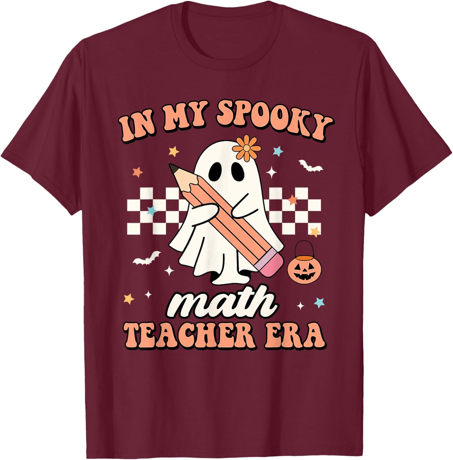 In My Spooky Math Teacher Era Groovy Retro Halloween Costume Men Women T-Shirt - T-Shirt | Maroon