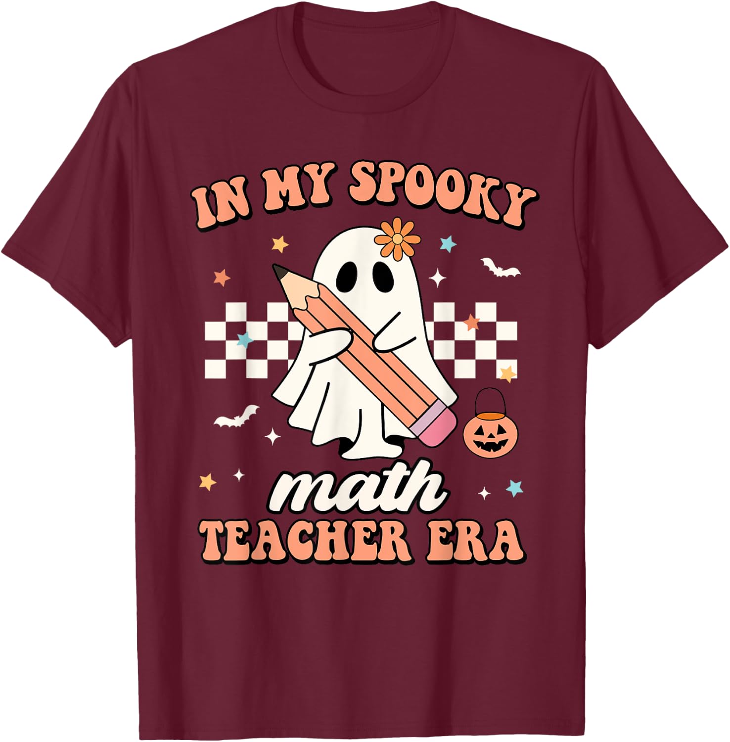 In My Spooky Math Teacher Era Groovy Retro Halloween Costume Men Women T-Shirt - T-Shirt | Maroon