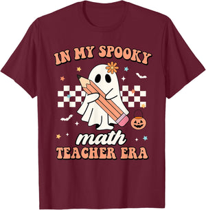 In My Spooky Math Teacher Era Groovy Retro Halloween Costume Men Women T-Shirt - T-Shirt | Maroon