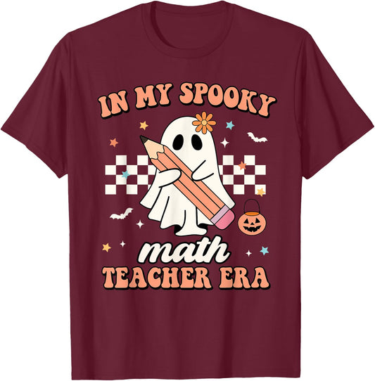 In My Spooky Math Teacher Era Groovy Retro Halloween Costume Men Women T-Shirt - T-Shirt | Maroon