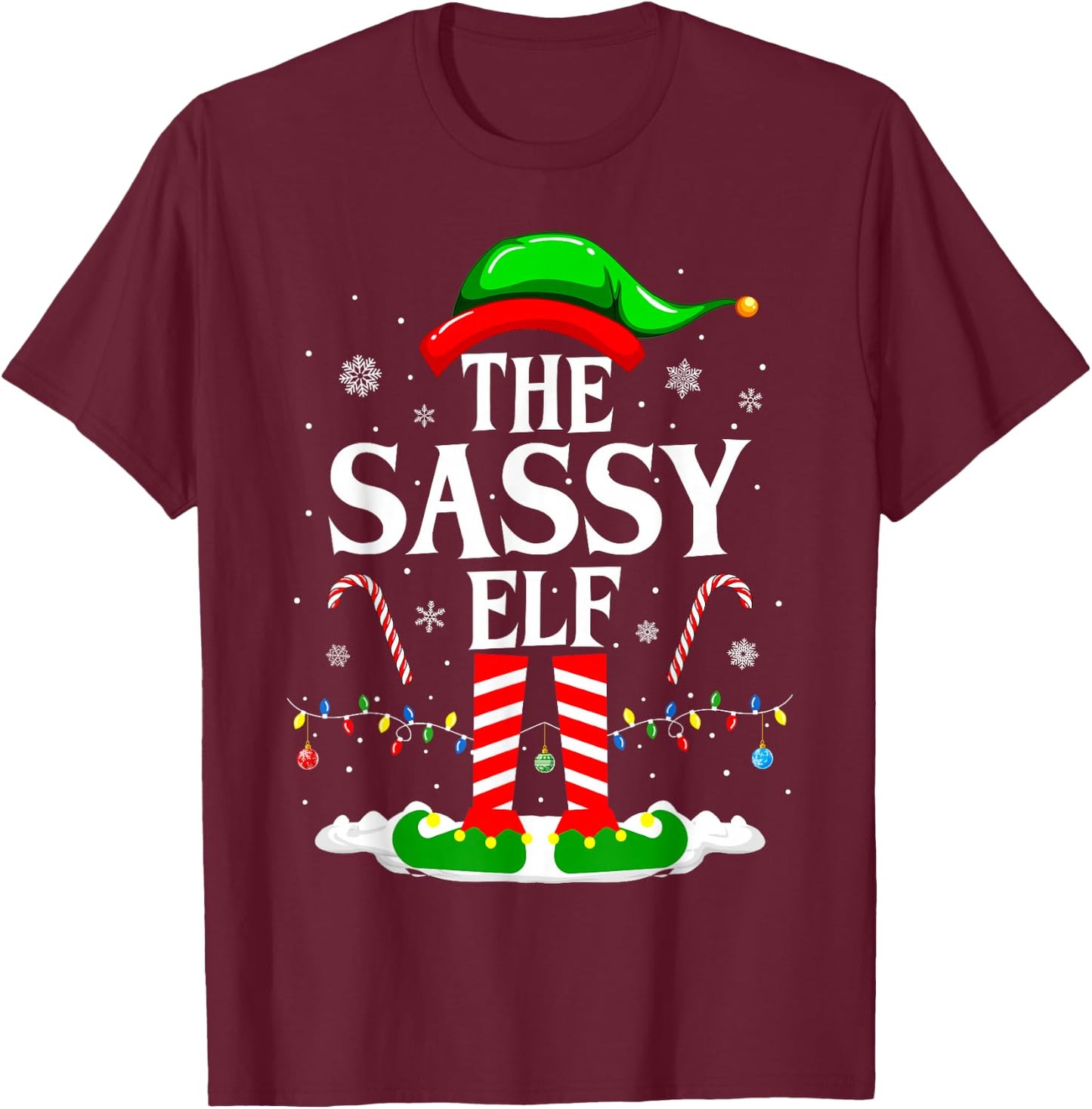 The Sassy Elf Xmas Funny Matching Family Group Christmas T-Shirt - T-Shirt | Maroon