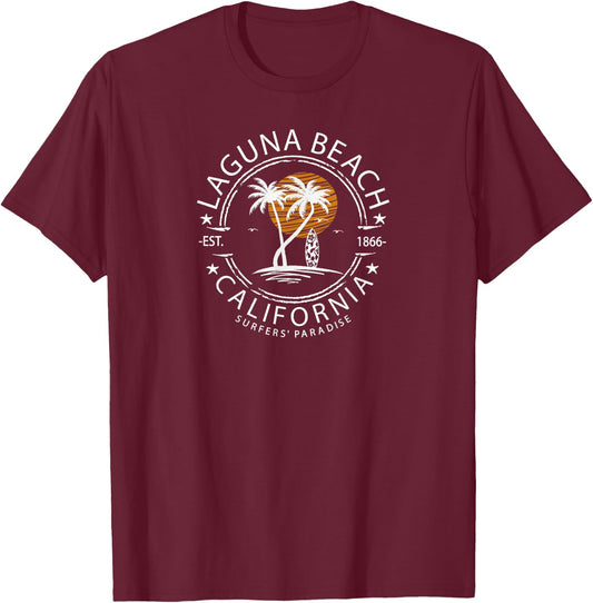 Retro Laguna California Surfing Beach Men Women T-Shirt - T-Shirt | Maroon