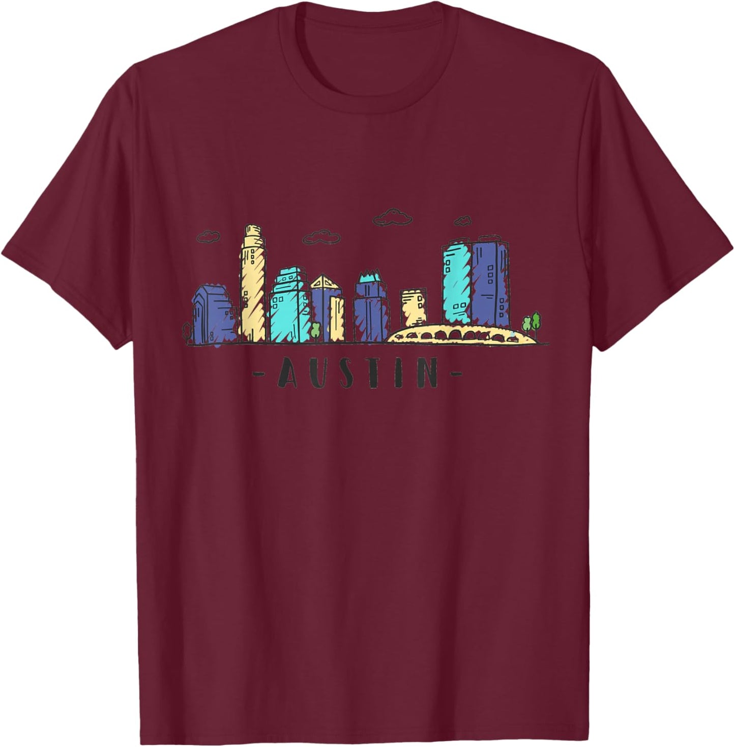 Austin Texas Vintage Skyline T-Shirt - T-Shirt | Maroon