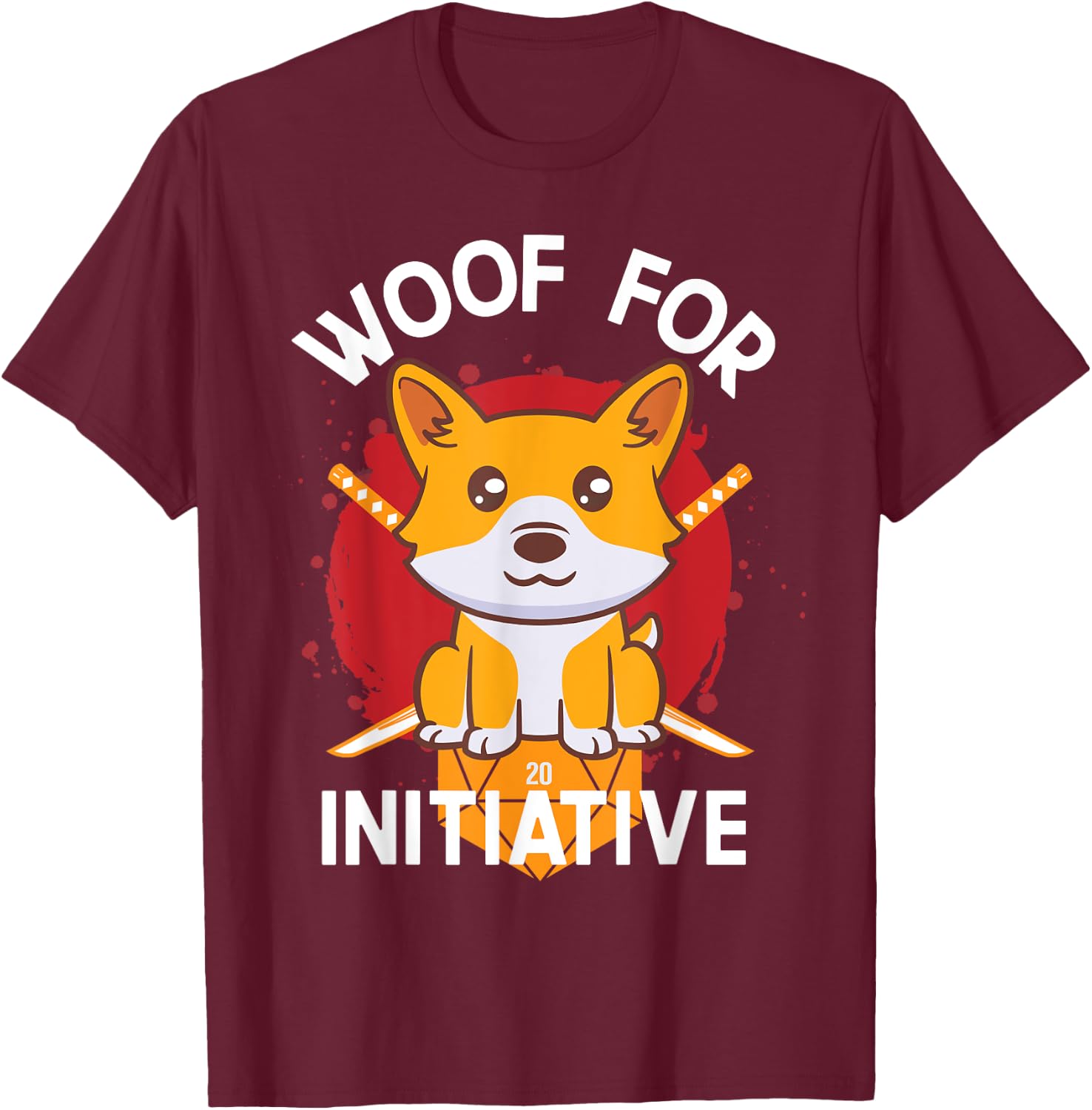 Corgi Lovers Gamer Woof For Initiative D20 RPG T-Shirt - T-Shirt | Maroon