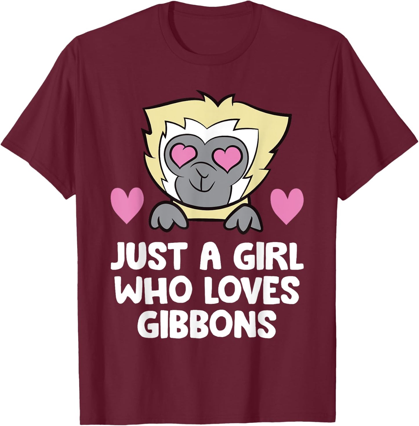 Just a Girl Who Loves Gibbons Cute Gibbon Monkey T-Shirt - T-Shirt | Maroon