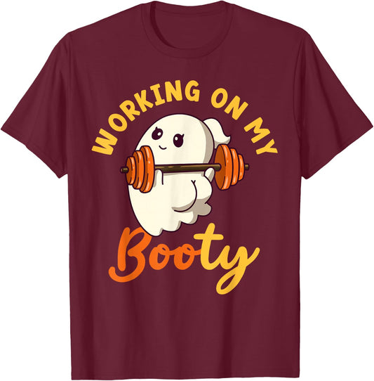 Working On My Booty Boo-Ty Funny Halloween Gym Ghost Pun T-Shirt - T-Shirt | Maroon