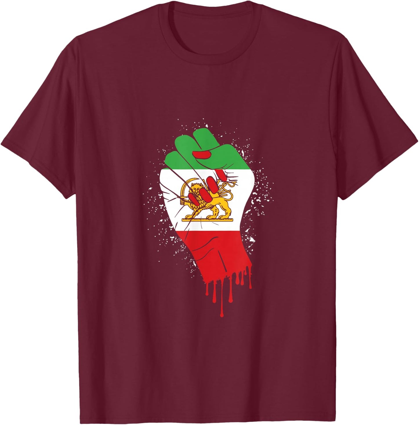 Flag of Iran Lion Flag Iran Heritage Fist Iranian Citizen T-Shirt - T-Shirt | Maroon