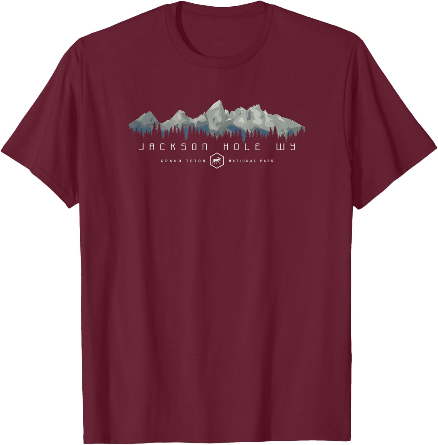 Grand Teton National Park Retro T-Shirt - T-Shirt | Maroon