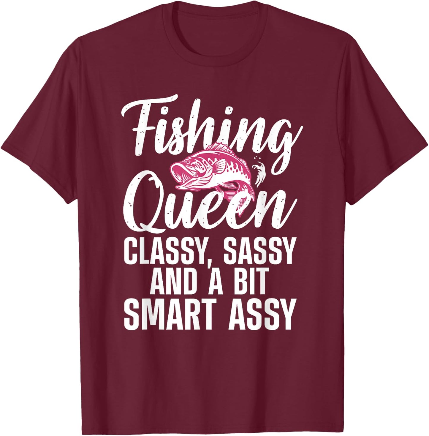 Funny Fishing Queen Design Ladies Fishing Lovers T-Shirt - T-Shirt | Maroon