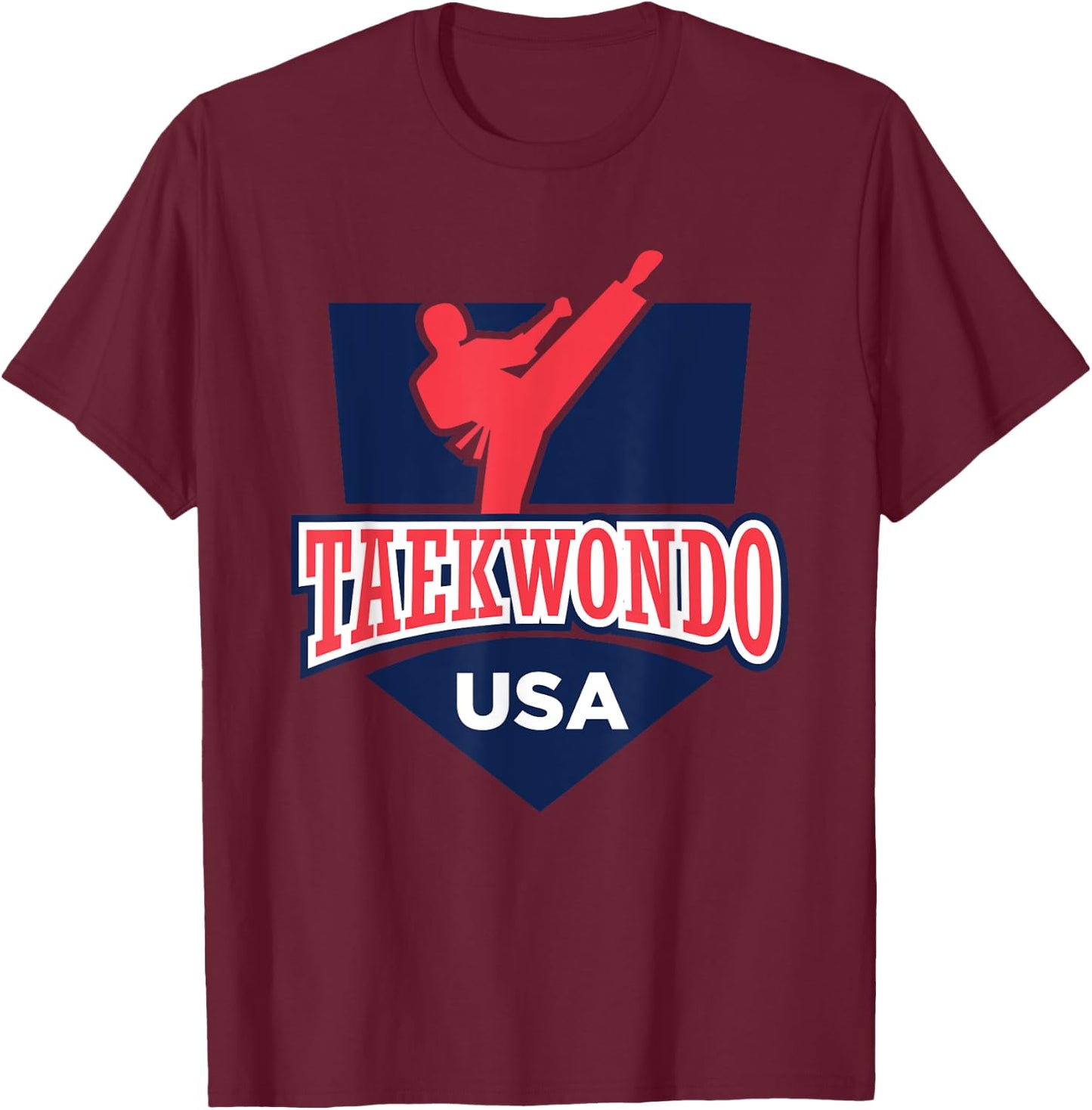 Taekwondo USA Support the Team Shirt USA Flag Fighting Women Kids Men T-Shirt - T-Shirt | Maroon