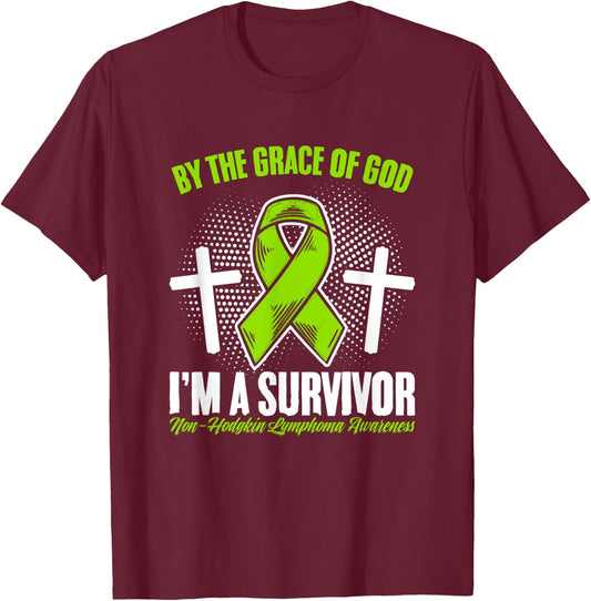 Grace Of God Green Ribbon Non-Hodgkin Lymphoma Awareness T-Shirt - T-Shirt | Maroon