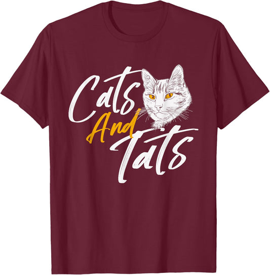 Cats And Tats - Tattoo Pets Kitten Owner Animal Kitty Lover T-Shirt - T-Shirt | Maroon