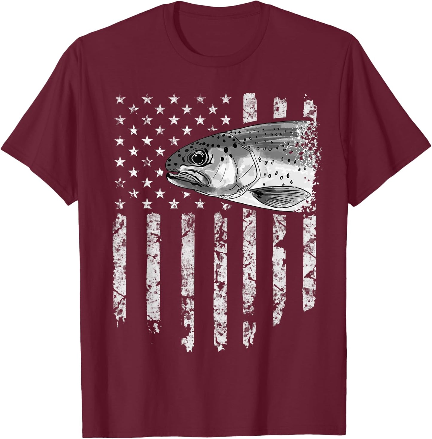 American Flag Rainbow Trout Fly Fishing Vintage Women Men T-Shirt - T-Shirt | Maroon