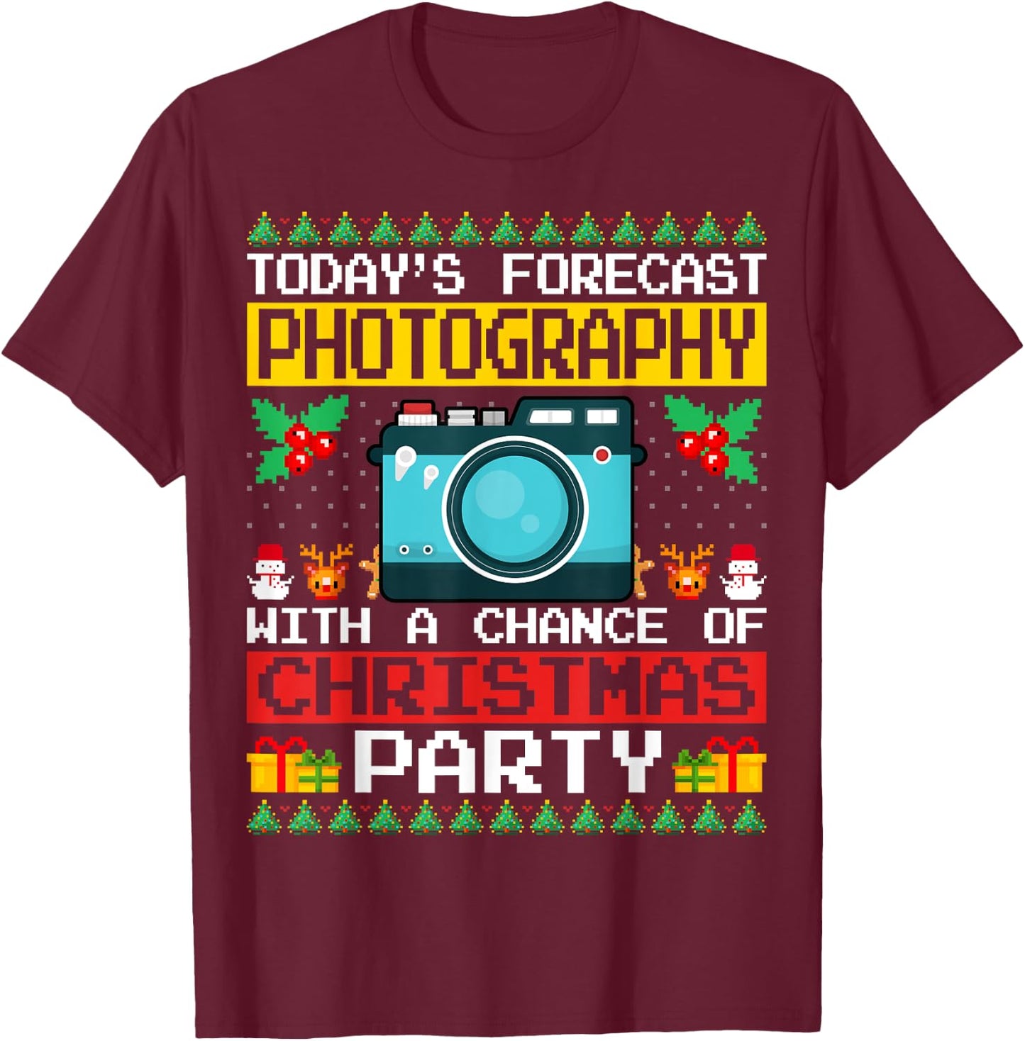 Photography Christmas Party Photographer Xmas Ugly Style T-Shirt - T-Shirt | Maroon