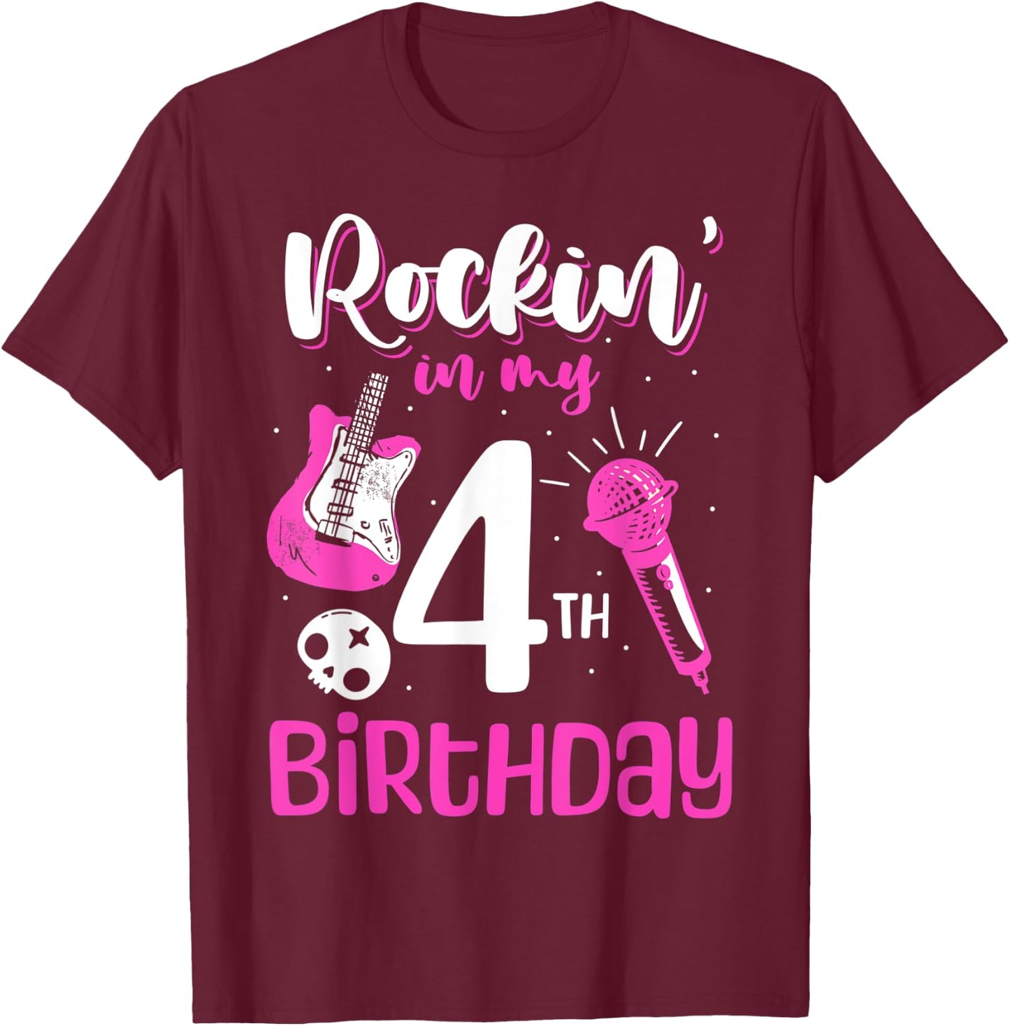 Girls Rockstar Birthday Rock Star Themed Guitar 4th Birthday T-Shirt - T-Shirt | Maroon
