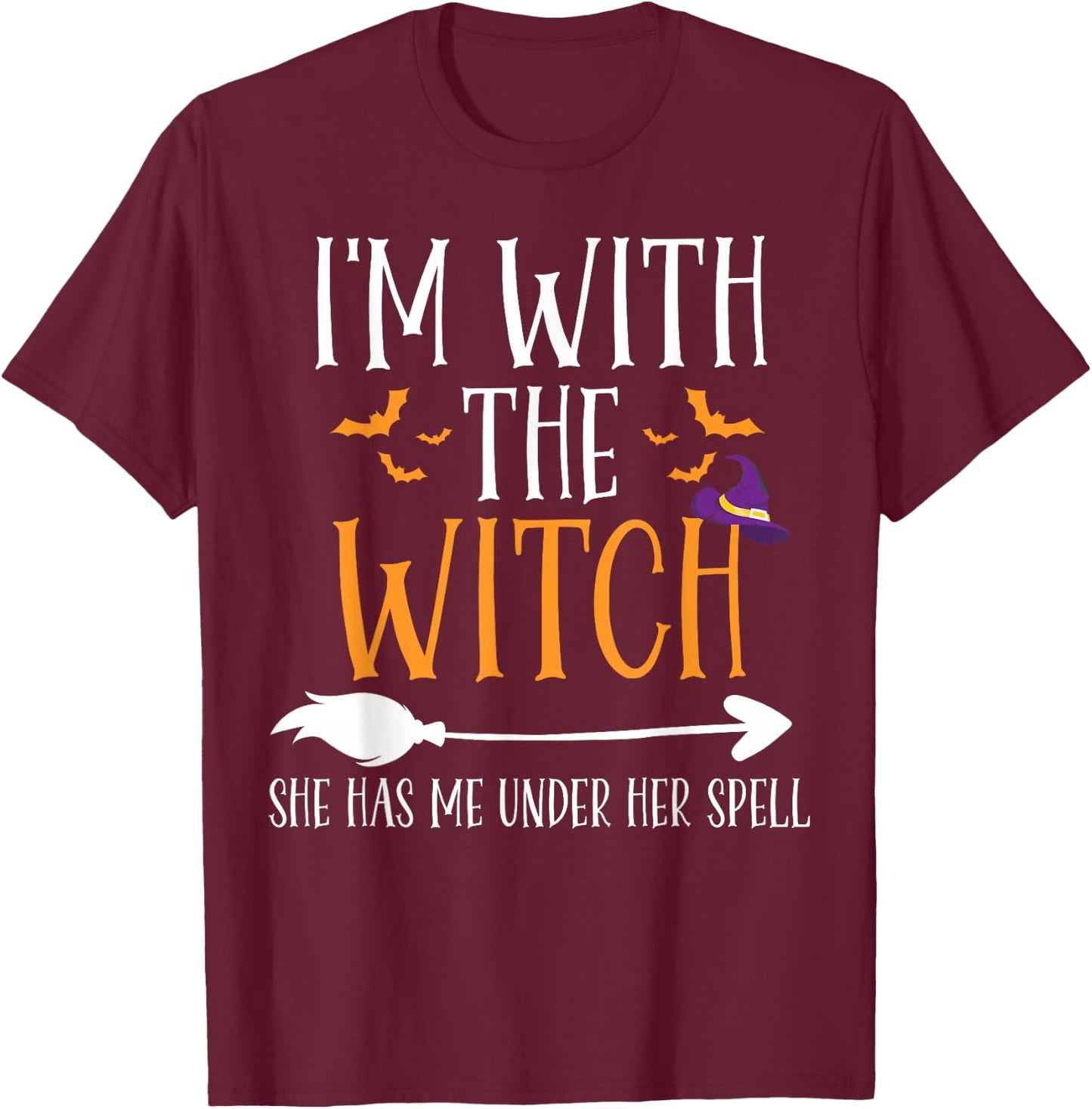 I'm With The Witch Funny Halloween Couples Costume T-Shirt - T-Shirt | Maroon
