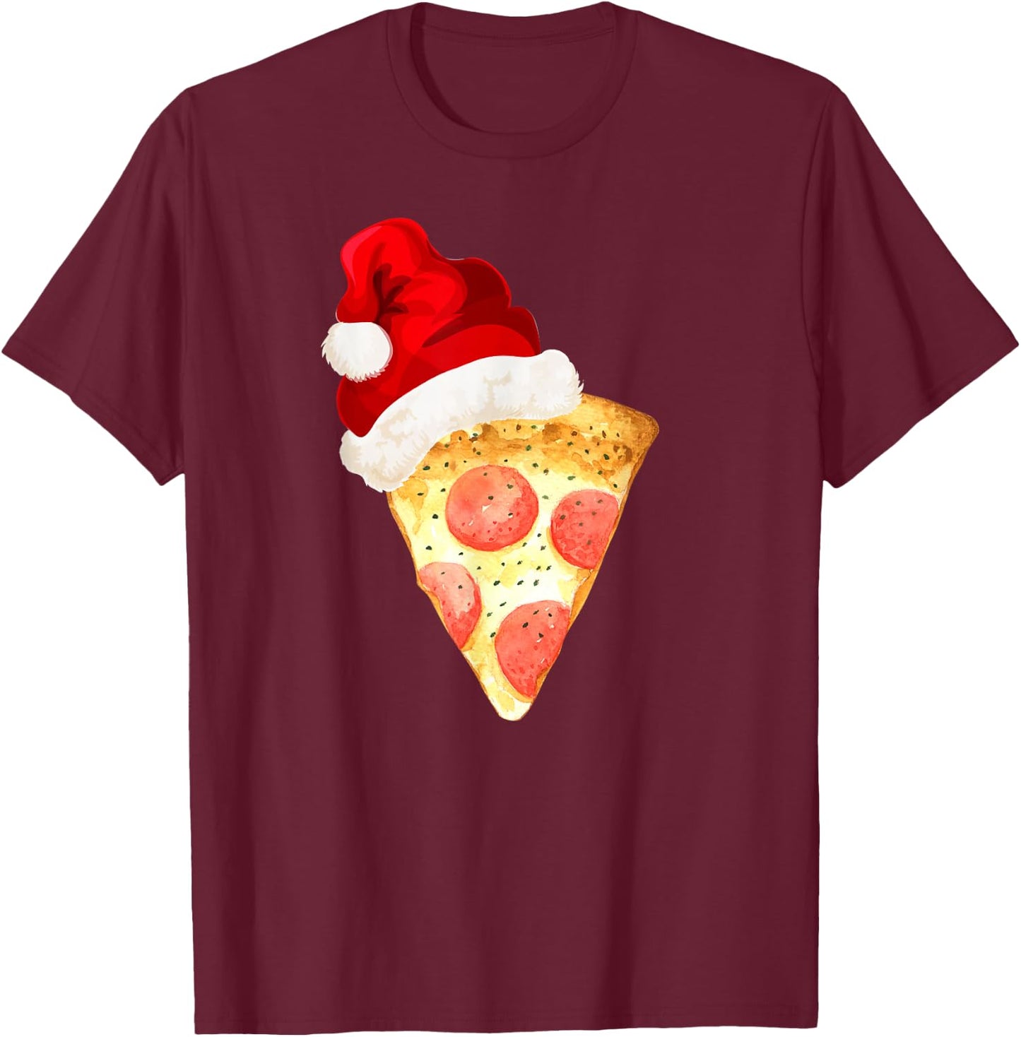 Santa Claus Hat Pepperoni Pizza Slice Christmas Holiday Food T-Shirt - T-Shirt | Maroon
