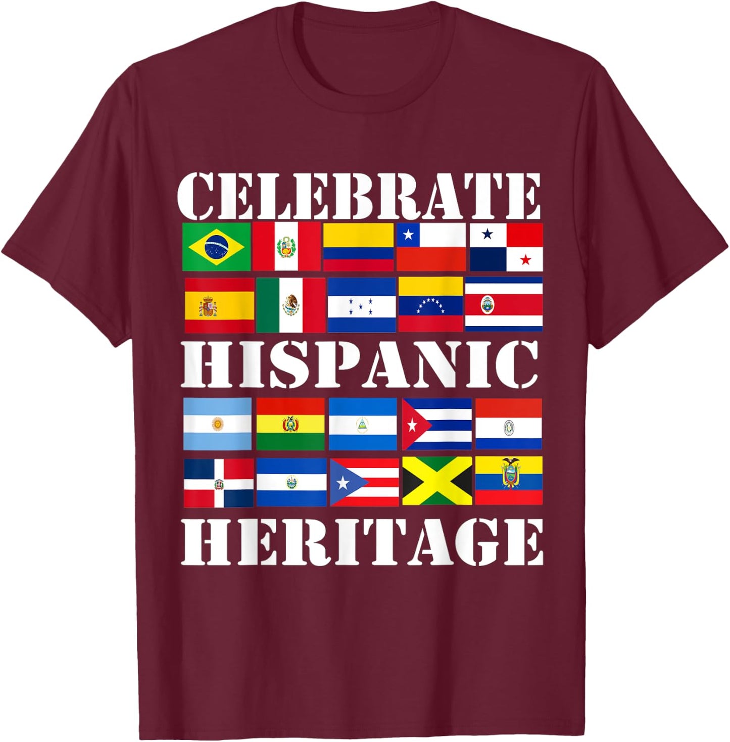 Hispanic Heritage Month Latino Flag all Countries Hispanic T-Shirt - T-Shirt | Maroon