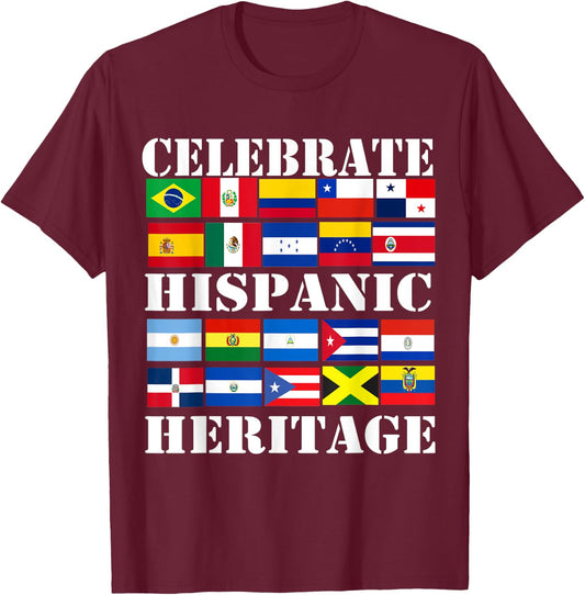 Hispanic Heritage Month Latino Flag all Countries Hispanic T-Shirt - T-Shirt | Maroon