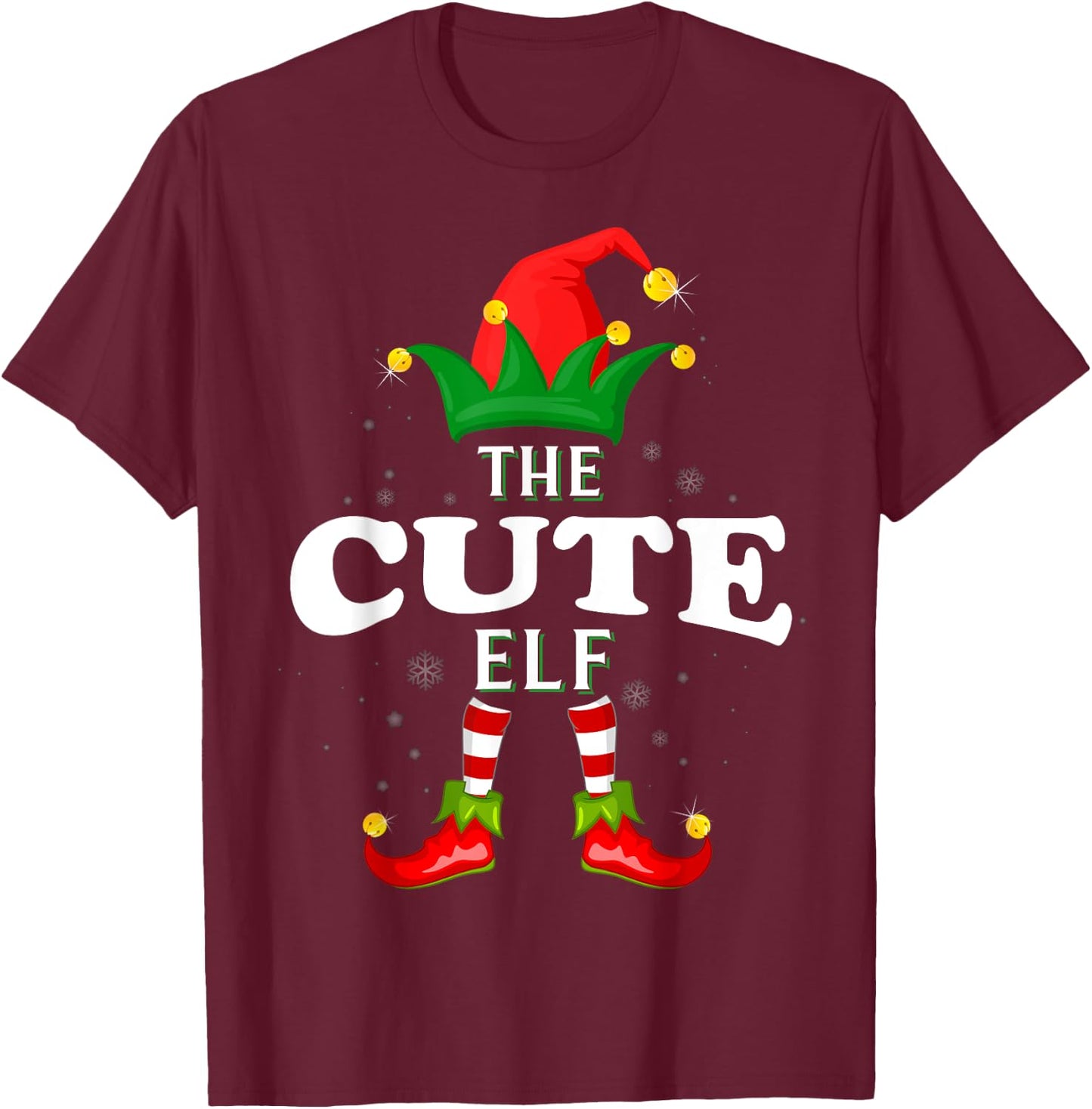 Xmas Cute Elf Family Matching Christmas Pajama T-Shirt - T-Shirt | Maroon