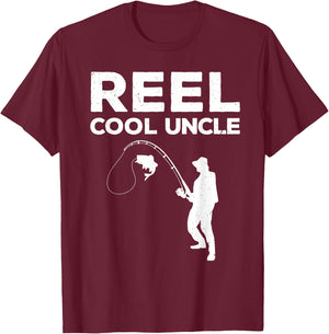 Funny First Time Uncle Design Reel Fishing Lover T-Shirt - T-Shirt | Maroon