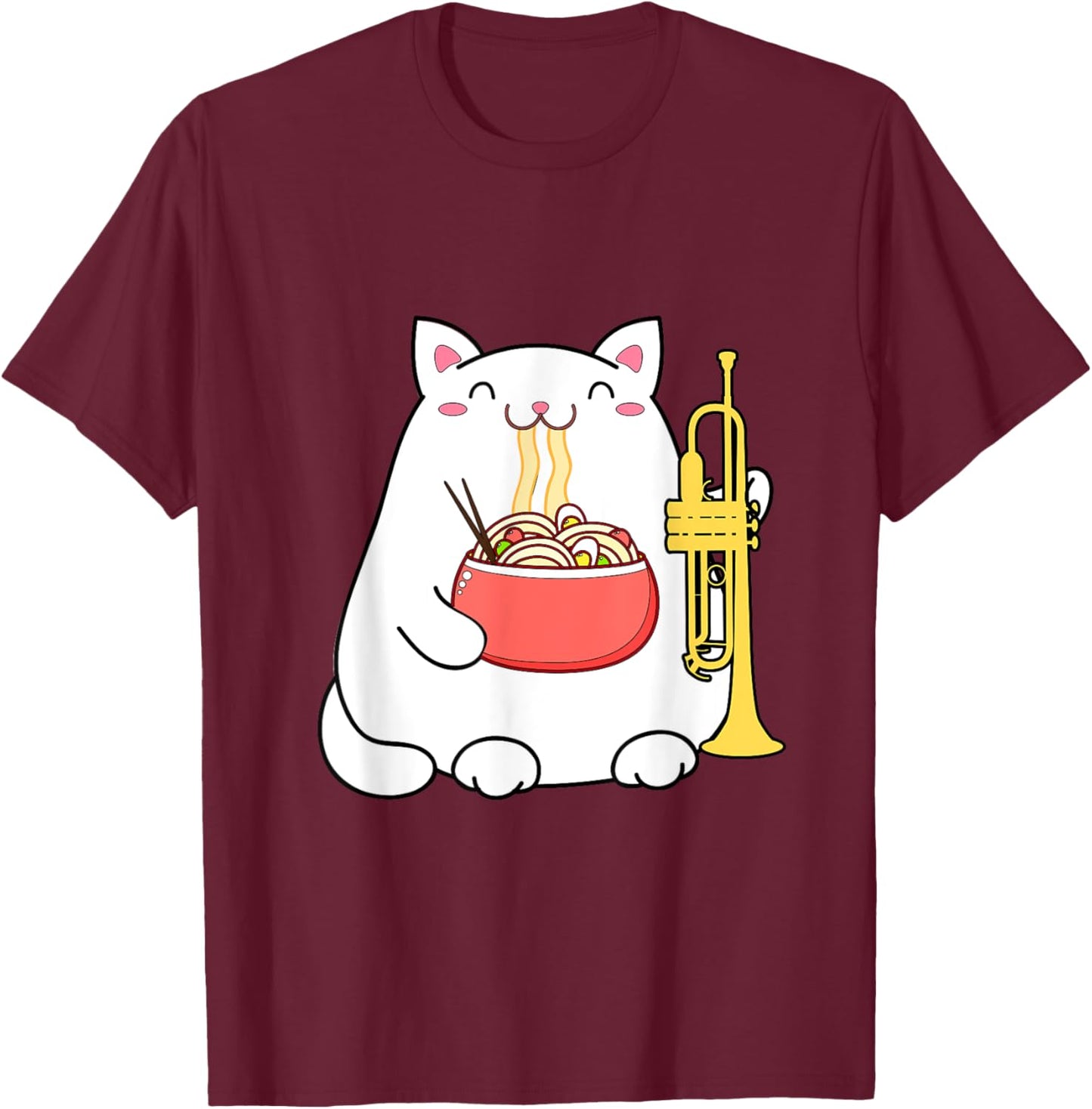 Trumpet Music Marching Band Funny Cat Musician T-Shirt - T-Shirt | Maroon