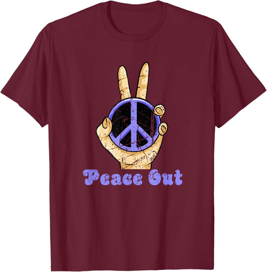 Retirement Women Hippie Peace Out Sign Symbol Adults T-Shirt - T-Shirt | Maroon