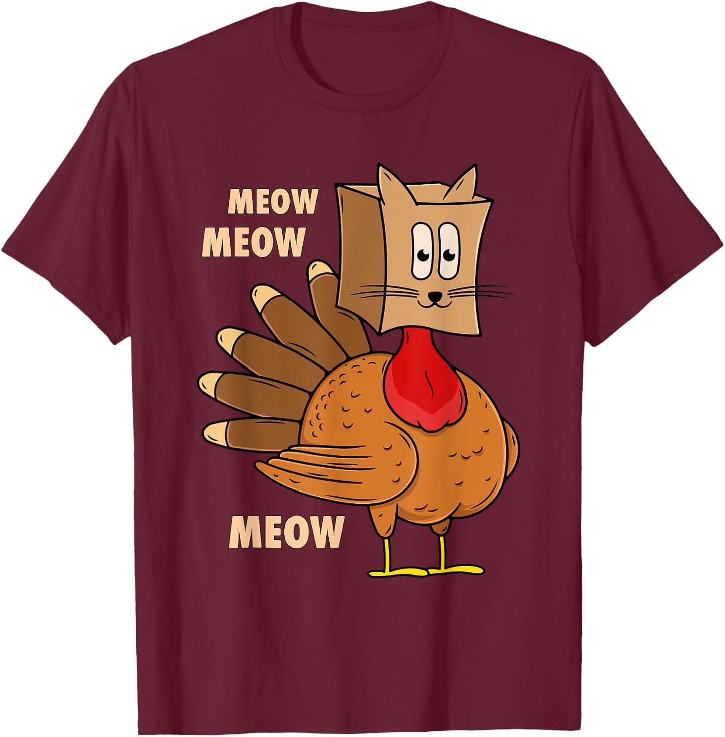 Thanksgiving Turkey Cat Funny Thanksgiving Men Women T-Shirt - T-Shirt | Maroon