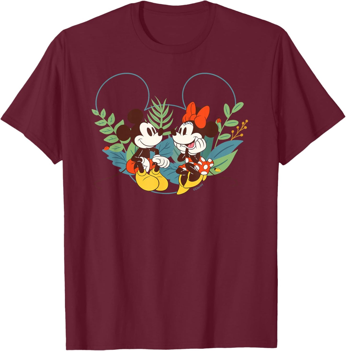 Disney Mickey & Minnie Mouse Spring Chat Botanical Garden T-Shirt - T-Shirt | Maroon