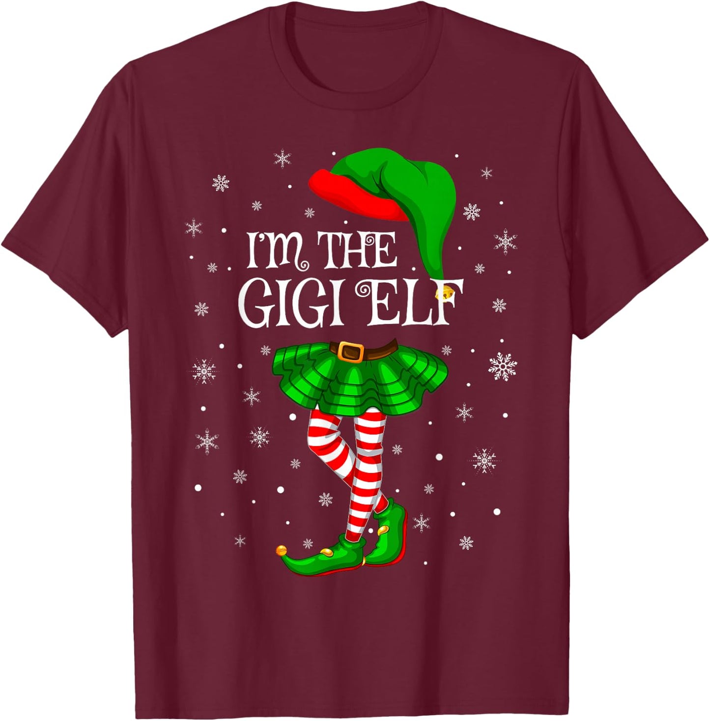 Matching Family Group I'm The Gigi Elf Christmas T-Shirt - T-Shirt | Maroon