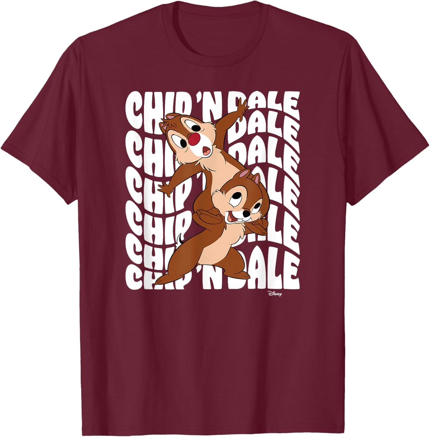 Chip 'N Dale Rescue Rangers - Wavy Stacked T-Shirt - T-Shirt | Maroon