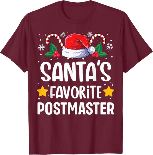 Santas Favorite Postmaster Christmas Matching Group Pajama T-Shirt - T-Shirt | Maroon