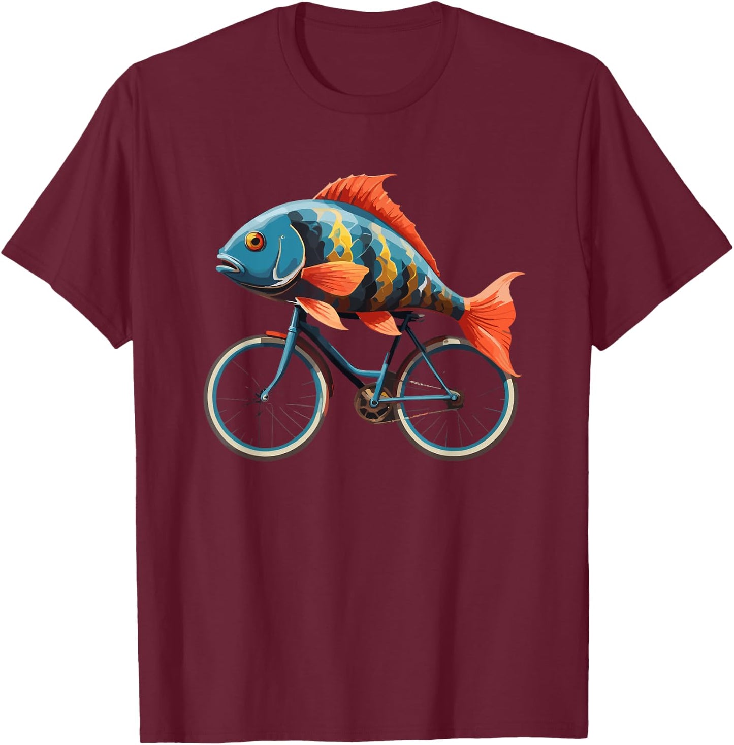 Cute Fish riding a bike, Fish and Bike T-Shirt - T-Shirt | Maroon
