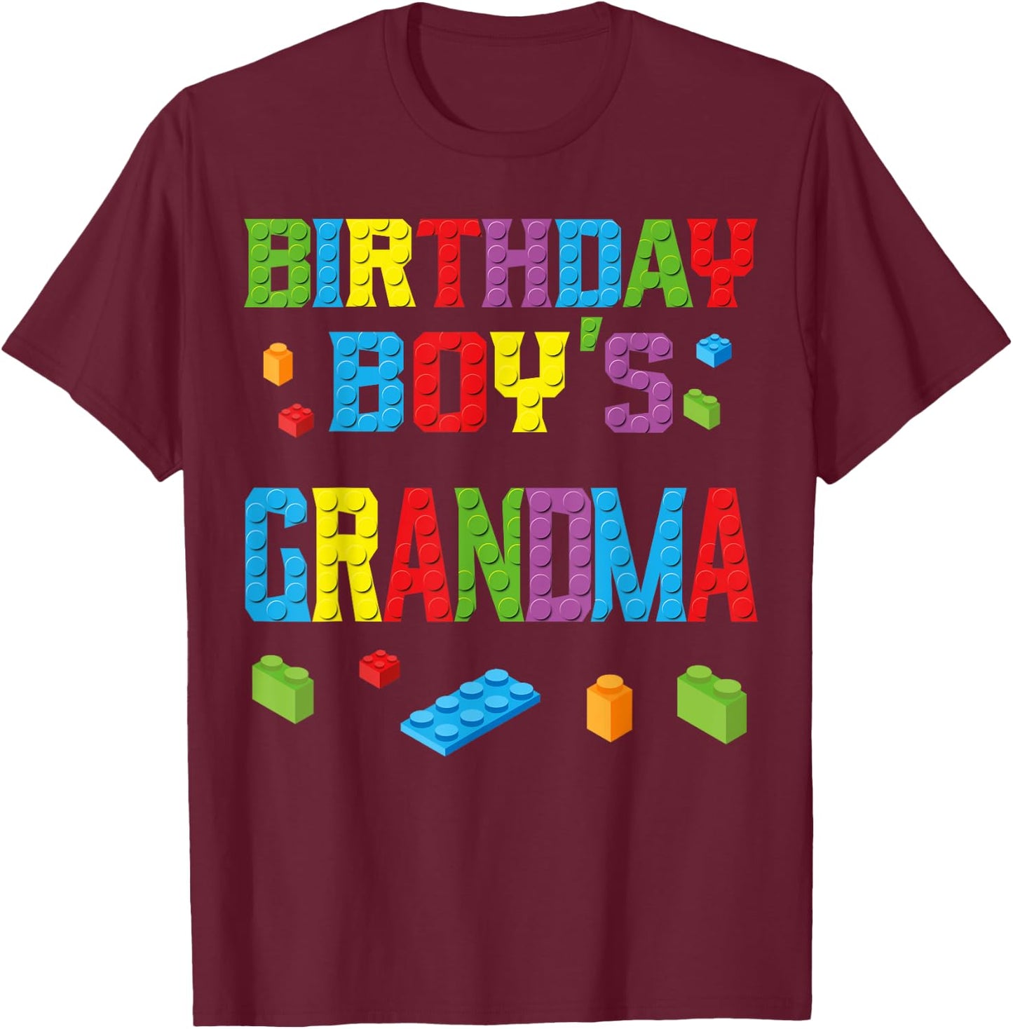Master Builder Birthday Boy's Grandma Building Bricks Blocks T-Shirt - T-Shirt | Maroon