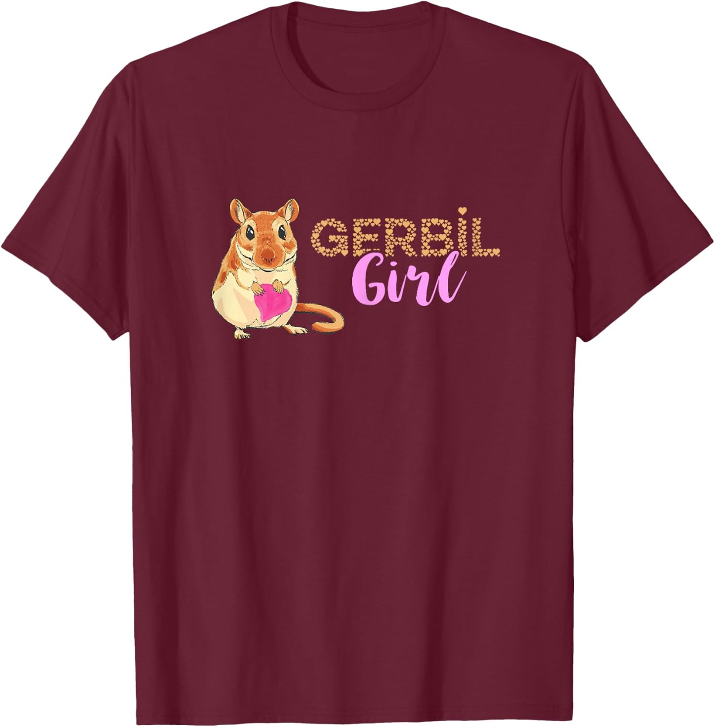 Gerbil Girl Love Heart Gerbil Lover Desert Rat Rodent Animal T-Shirt - T-Shirt | Maroon
