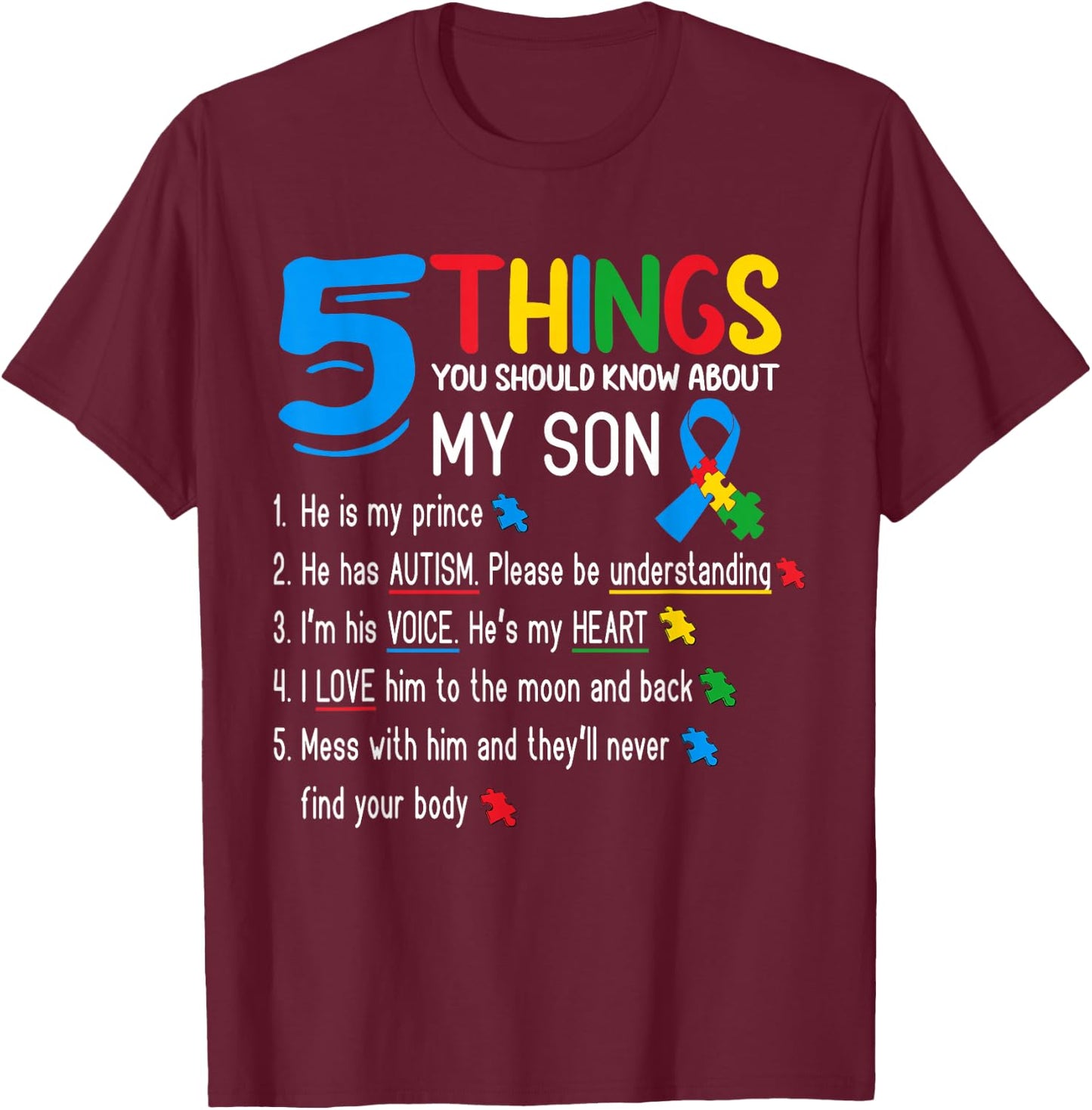 Autistic Son Autism Awareness Support for Mom Dad Parents T-Shirt - T-Shirt | Maroon