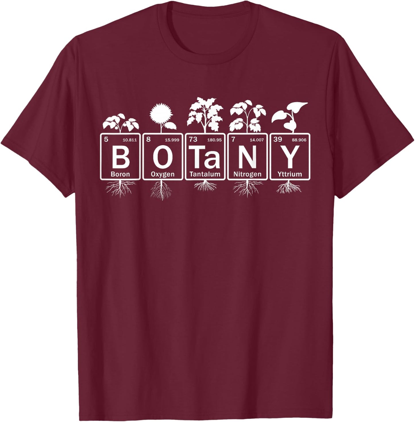 Botany in Periodic Table Elements Funny Botanist T-Shirt - T-Shirt | Maroon