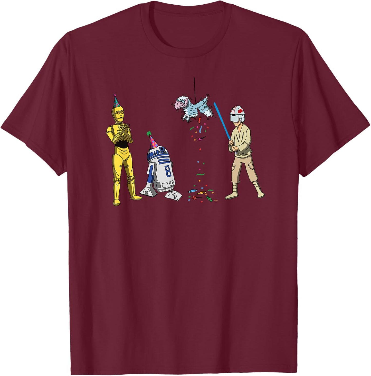 Star Wars Luke Skywalker Jedi Droids Tauntaun Piñata Funny T-Shirt - T-Shirt | Maroon