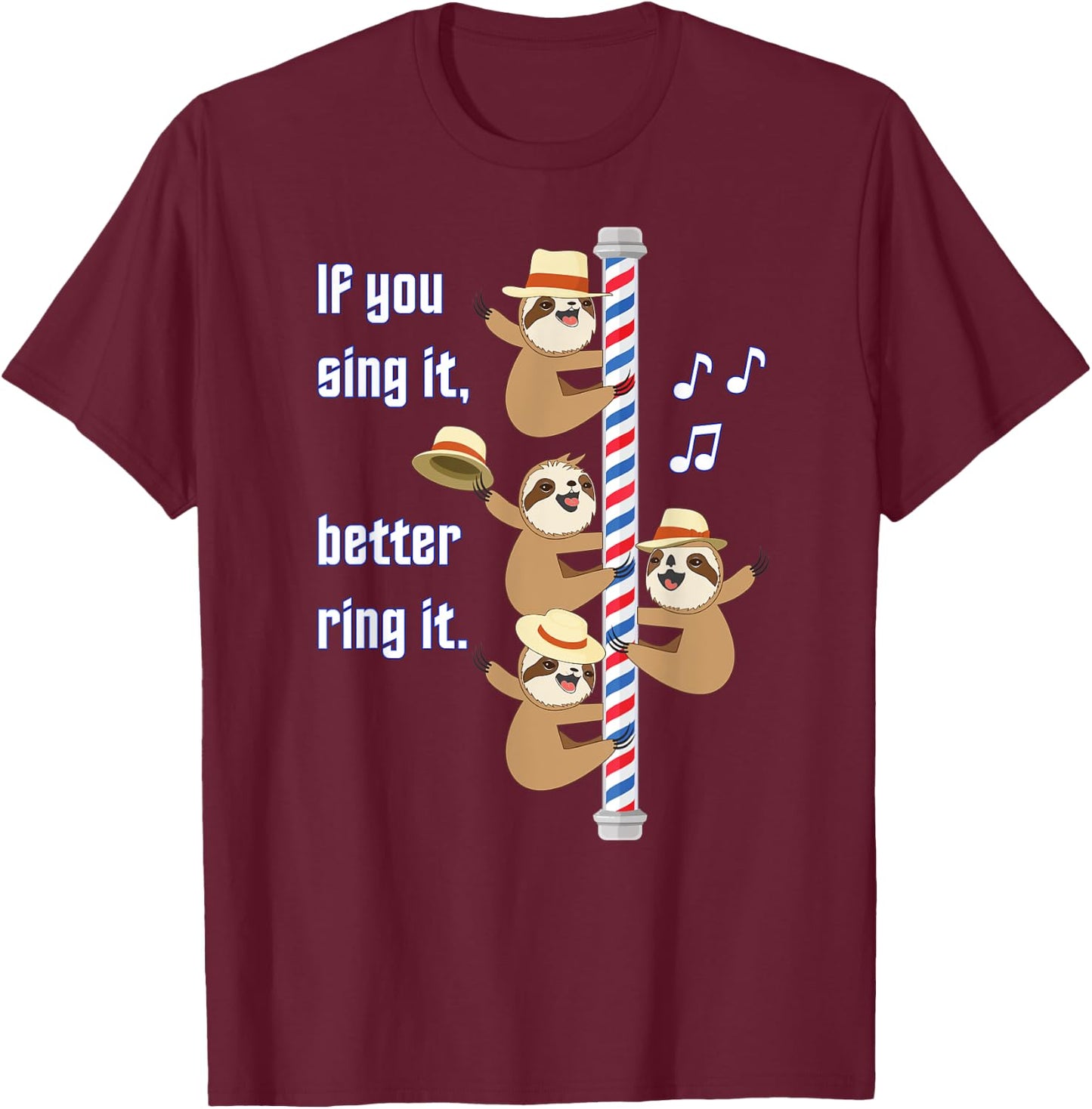 Barbershop Quartette Funny Singing Sloth T-Shirt - T-Shirt | Maroon