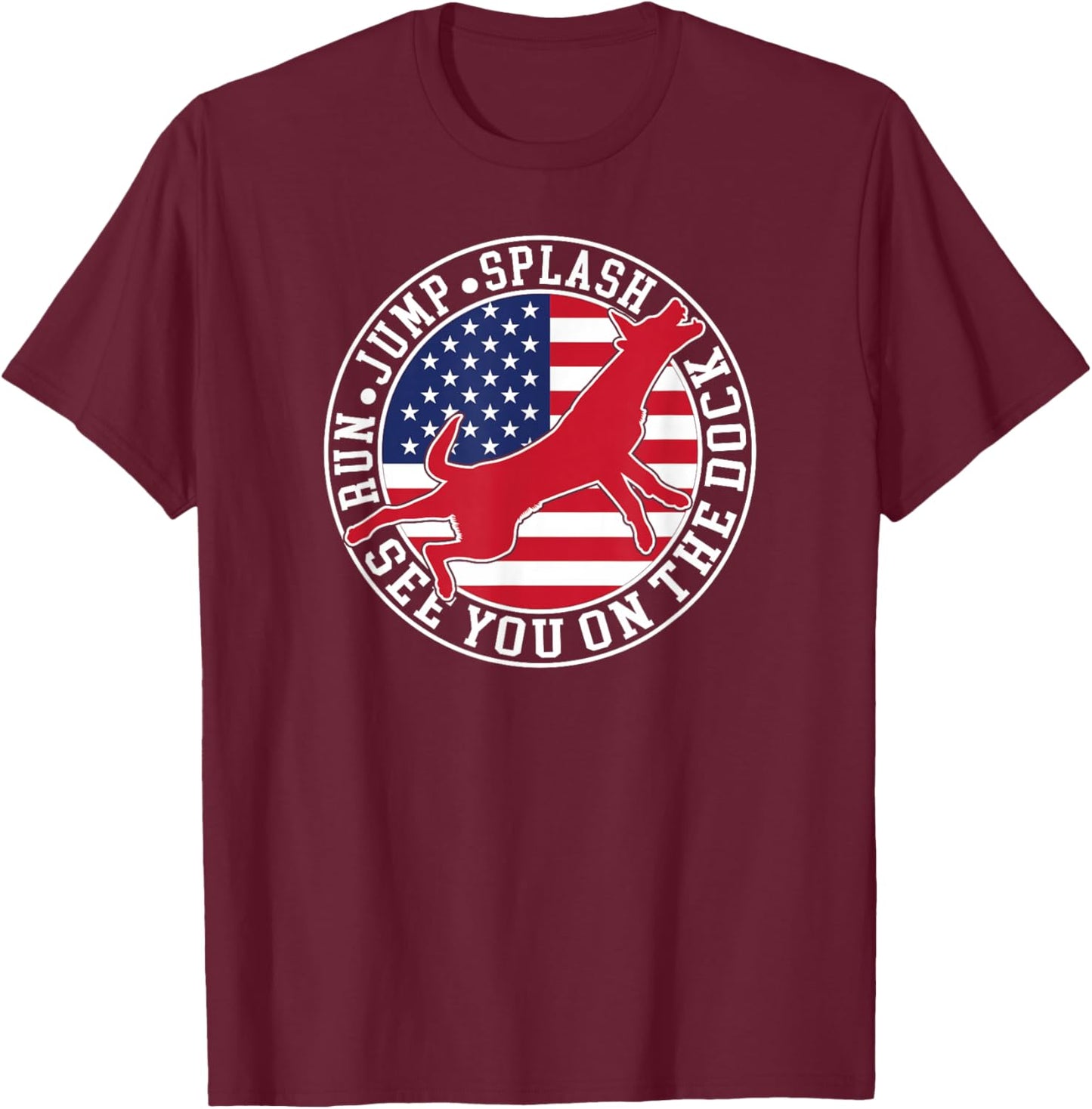 Dog Dock Jumping Dock Diving Dogs American Flag T-Shirt - T-Shirt | Maroon