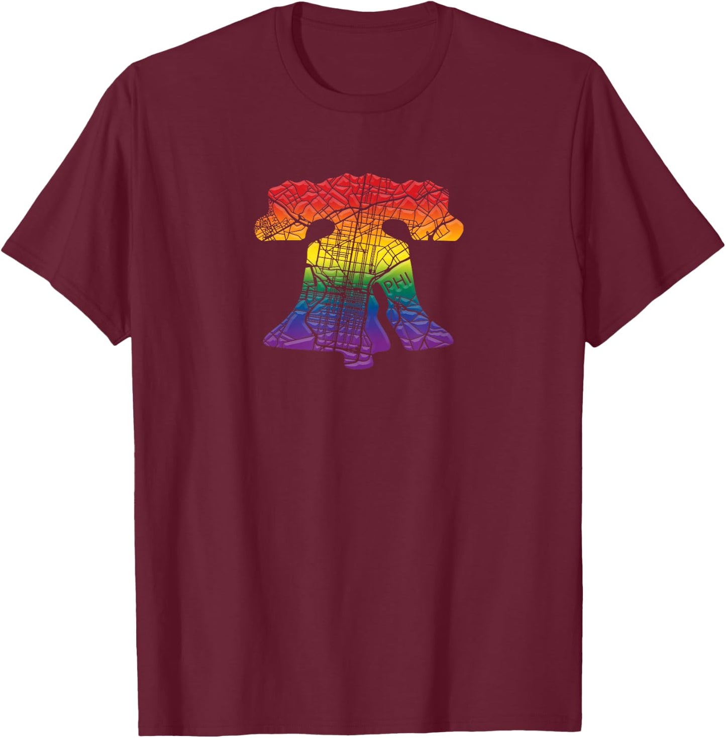 Rainbow Gay Pride Love Philly Liberty Bell 215 Philadelphia T-Shirt - T-Shirt | Maroon