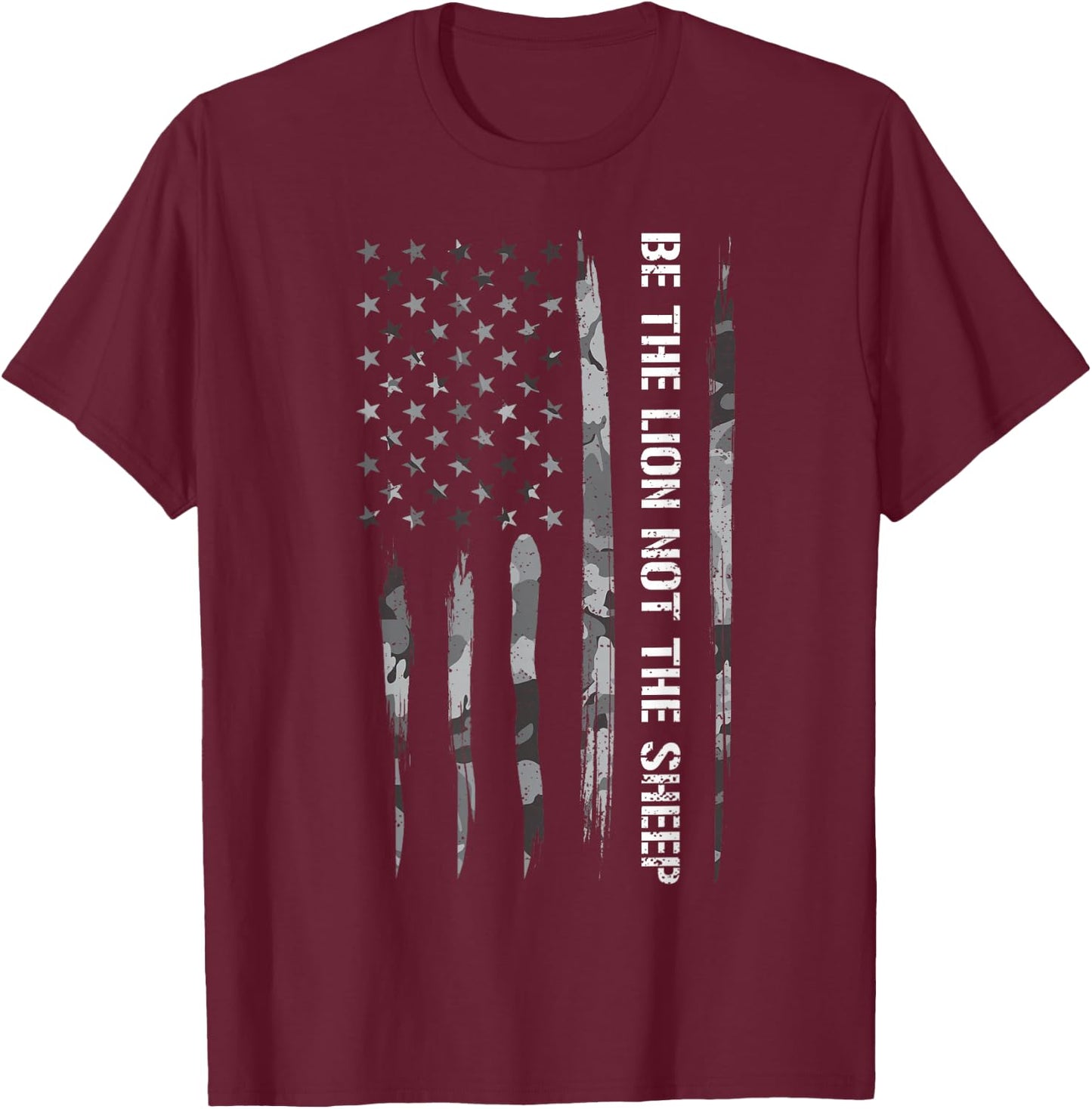 Conservative: Be The Lion Not The Sheep - American Flag T-Shirt - T-Shirt | Maroon