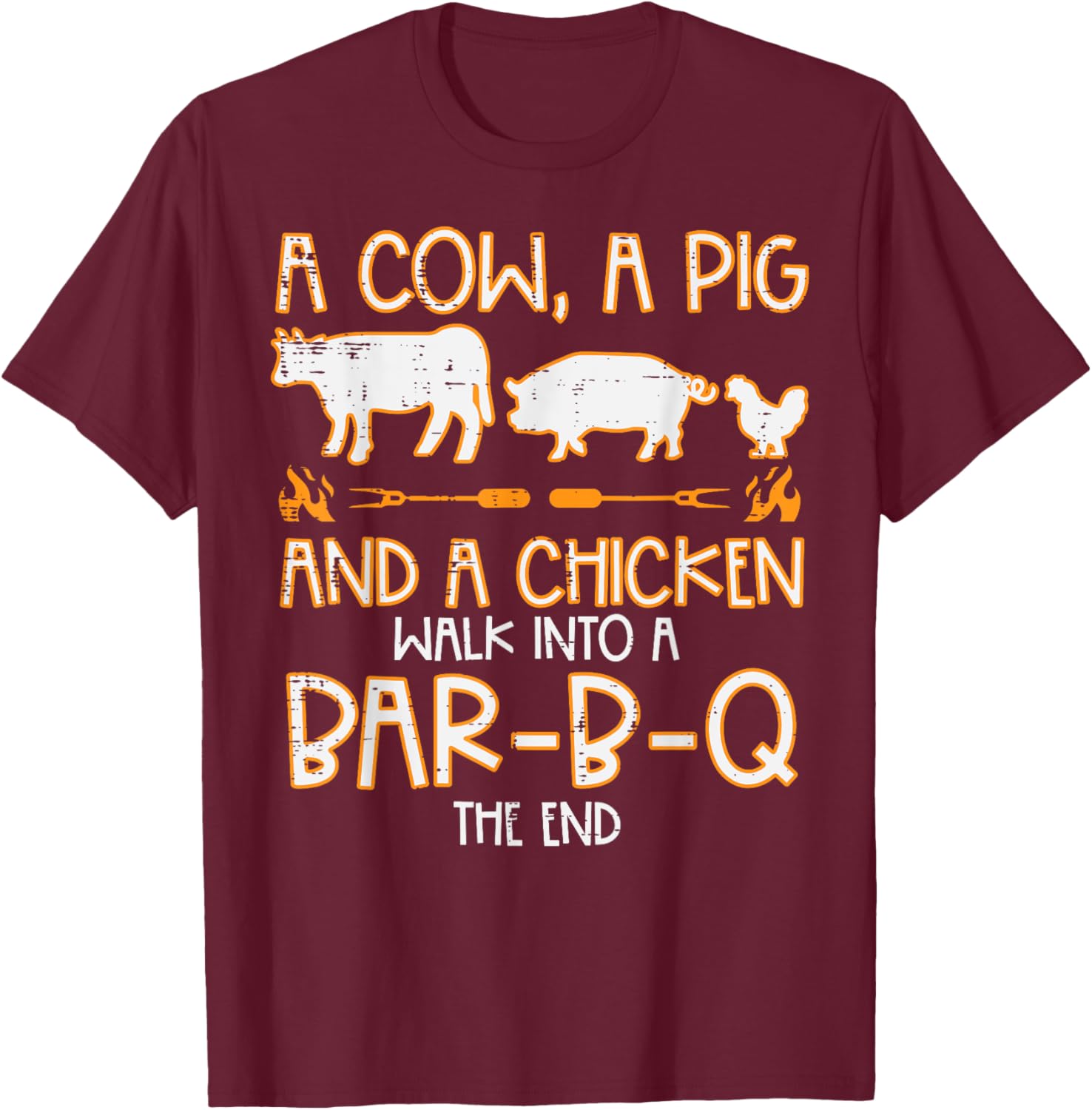 Cow Pig Chicken Walk Bar B Q Bbq Barbecue Grilling Men Women T-Shirt - T-Shirt | Maroon